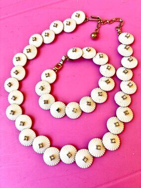 Vintage Necklace and Bracelet Set Shell Design Rhinestones AS IS